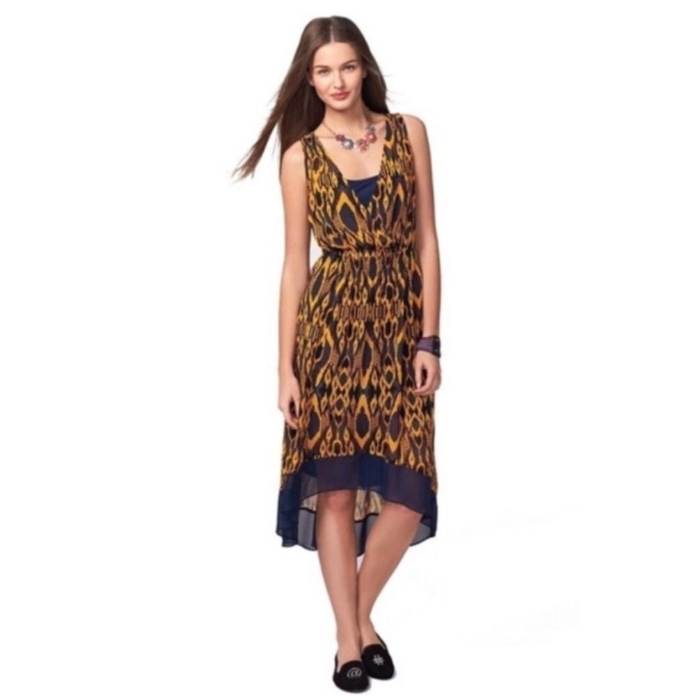 Women's PRINCESS VERA WANG Yellow Blue Summer Sleeveless Dress Sz Medium Hi Low